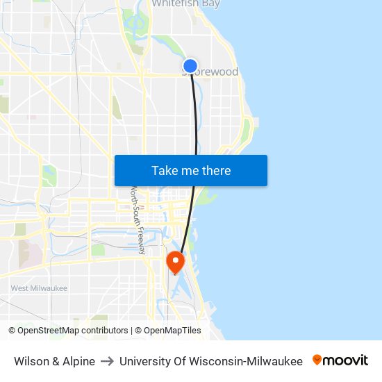 Wilson & Alpine to University Of Wisconsin-Milwaukee map