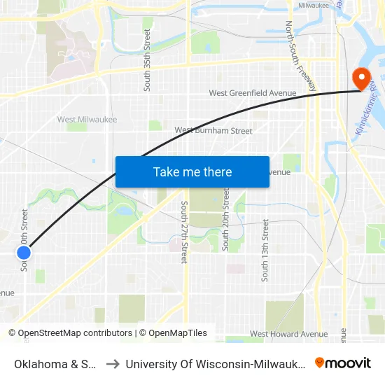 Oklahoma & S60 to University Of Wisconsin-Milwaukee map