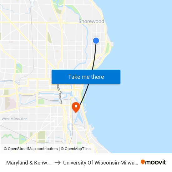 Maryland & Kenwood to University Of Wisconsin-Milwaukee map