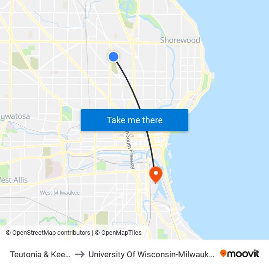 Teutonia & Keefe to University Of Wisconsin-Milwaukee map