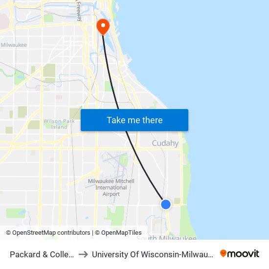 Packard & College to University Of Wisconsin-Milwaukee map