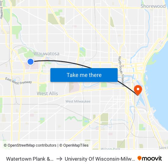 Watertown Plank & N92 to University Of Wisconsin-Milwaukee map