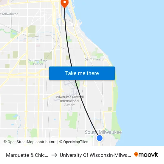 Marquette & Chicago to University Of Wisconsin-Milwaukee map
