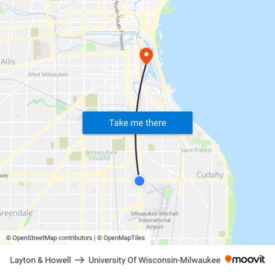 Layton & Howell to University Of Wisconsin-Milwaukee map
