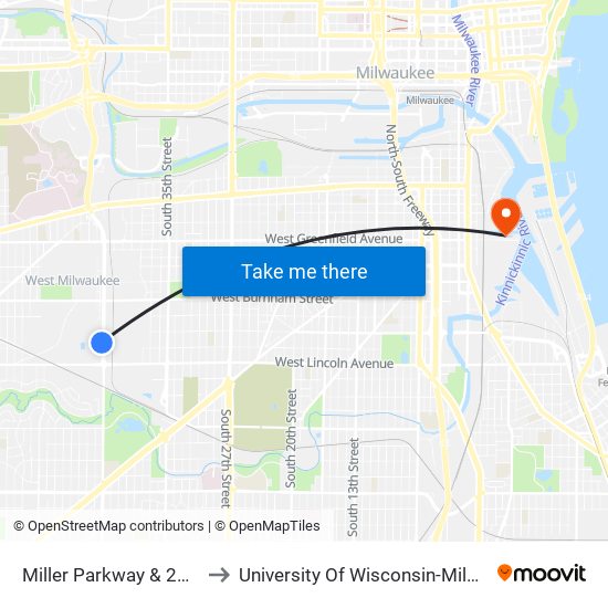 Miller Parkway & 2201 S. to University Of Wisconsin-Milwaukee map