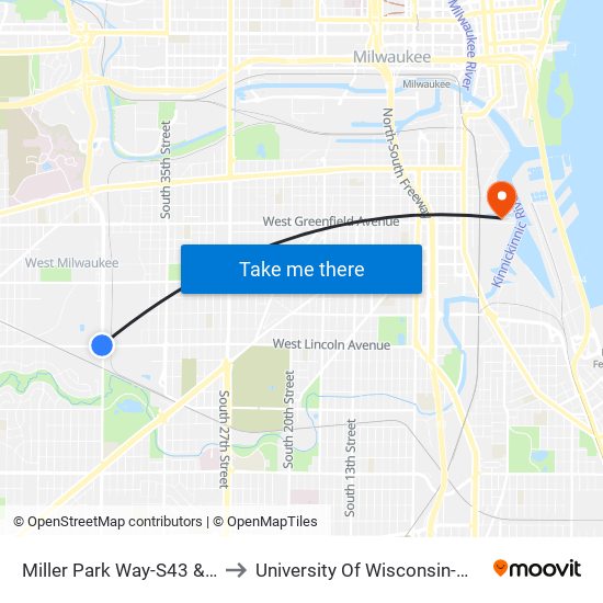 Miller Park Way-S43 & Lincoln to University Of Wisconsin-Milwaukee map