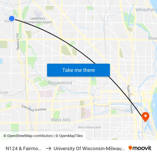 N124 & Fairmount to University Of Wisconsin-Milwaukee map