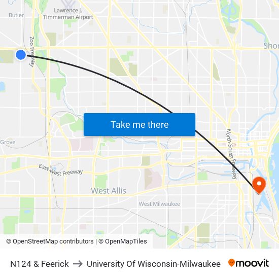 N124 & Feerick to University Of Wisconsin-Milwaukee map