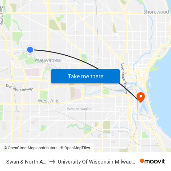 Swan & North Ave to University Of Wisconsin-Milwaukee map