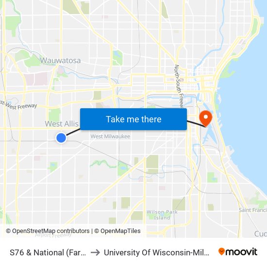 S76 & National (Farside) to University Of Wisconsin-Milwaukee map