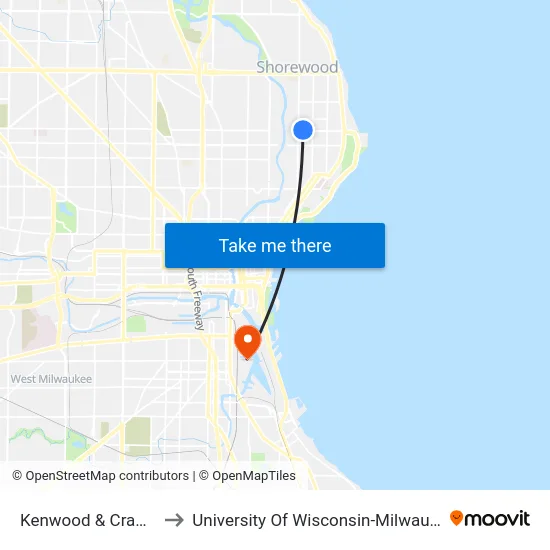 Kenwood & Cramer to University Of Wisconsin-Milwaukee map