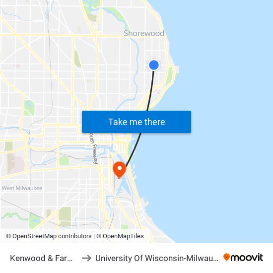 Kenwood & Farwell to University Of Wisconsin-Milwaukee map