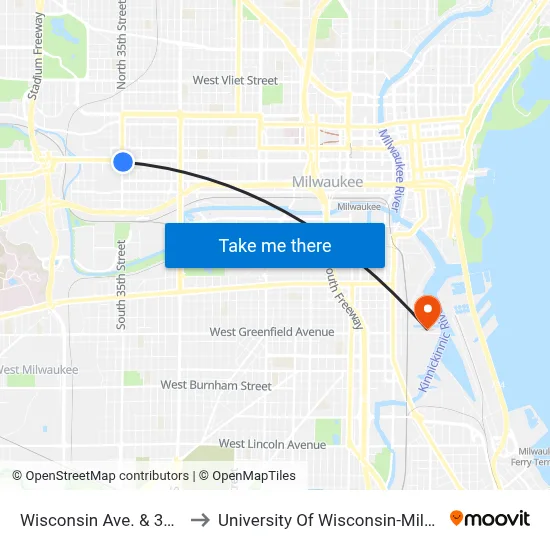 Wisconsin Ave. & 35th St. to University Of Wisconsin-Milwaukee map