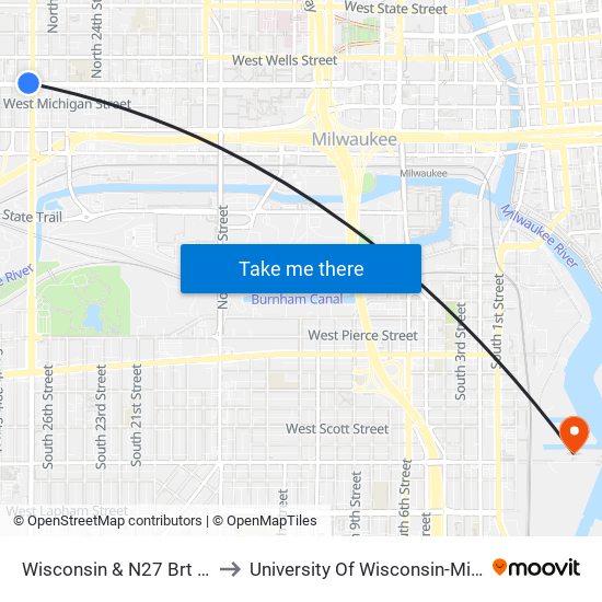 Wisconsin & N27 Brt Station to University Of Wisconsin-Milwaukee map