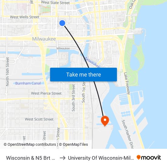 Wisconsin & N5 Brt Station to University Of Wisconsin-Milwaukee map