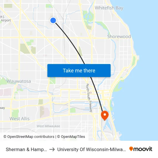 Sherman & Hampton to University Of Wisconsin-Milwaukee map