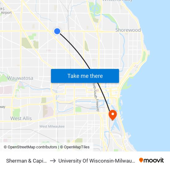 Sherman & Capitol to University Of Wisconsin-Milwaukee map