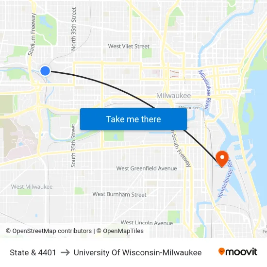 State & 4401 to University Of Wisconsin-Milwaukee map