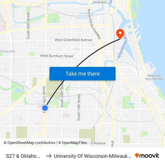 S27 & Oklahoma to University Of Wisconsin-Milwaukee map