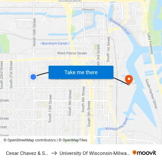 Cesar Chavez & Scott to University Of Wisconsin-Milwaukee map