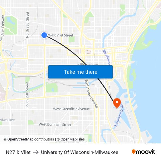 N27 & Vliet to University Of Wisconsin-Milwaukee map