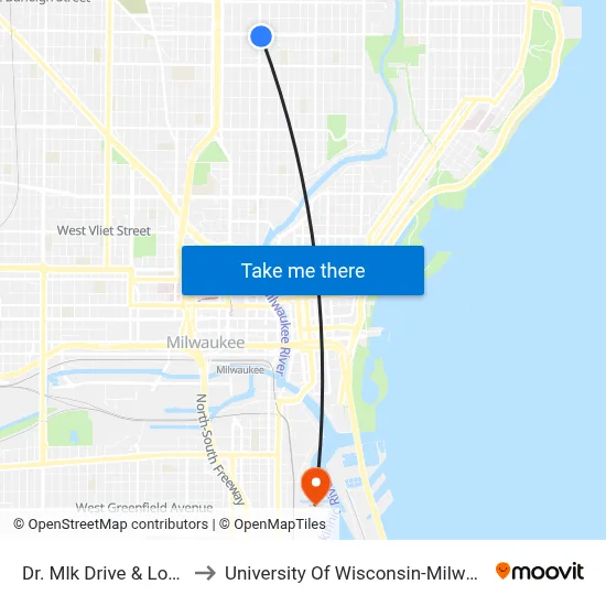 Dr. Mlk Drive & Locust to University Of Wisconsin-Milwaukee map