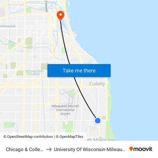 Chicago & College to University Of Wisconsin-Milwaukee map