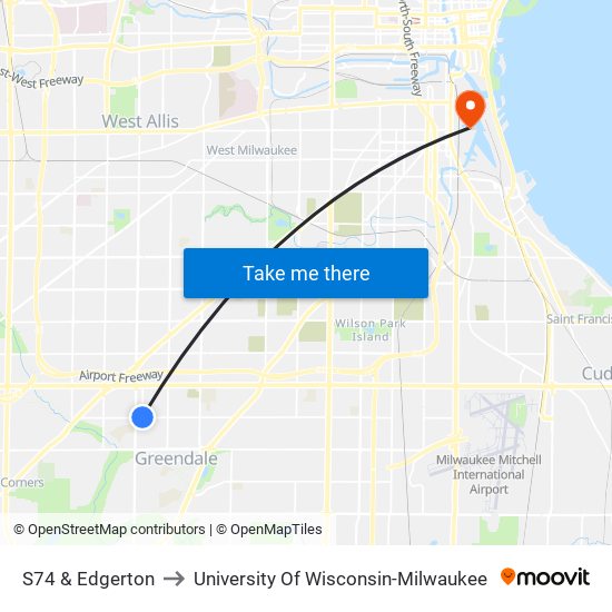 S74 & Edgerton to University Of Wisconsin-Milwaukee map