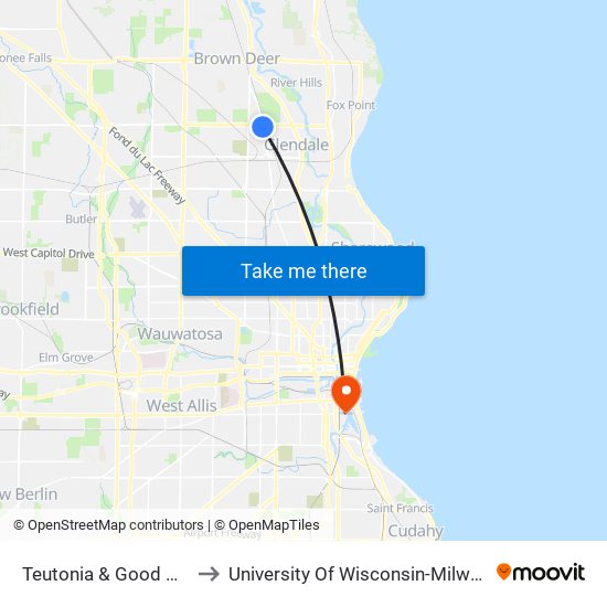 Teutonia & Good Hope to University Of Wisconsin-Milwaukee map