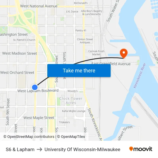 S6 & Lapham to University Of Wisconsin-Milwaukee map