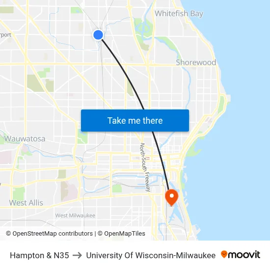Hampton & N35 to University Of Wisconsin-Milwaukee map