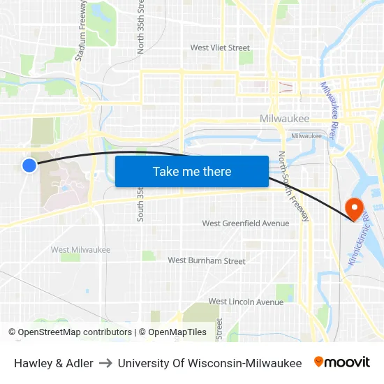 Hawley & Adler to University Of Wisconsin-Milwaukee map