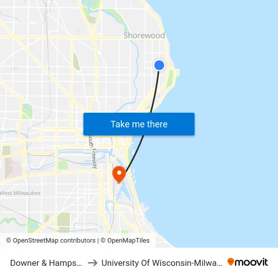 Downer & Hampshire to University Of Wisconsin-Milwaukee map