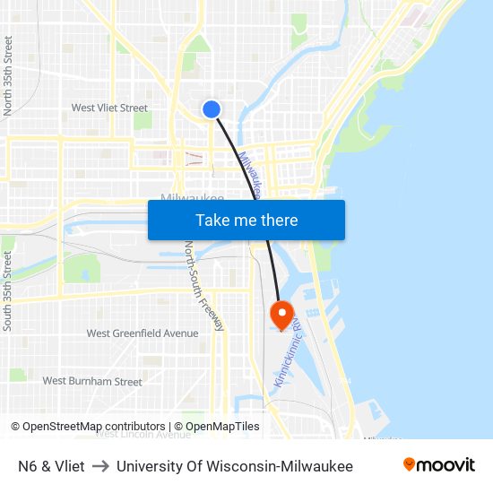 N6 & Vliet to University Of Wisconsin-Milwaukee map