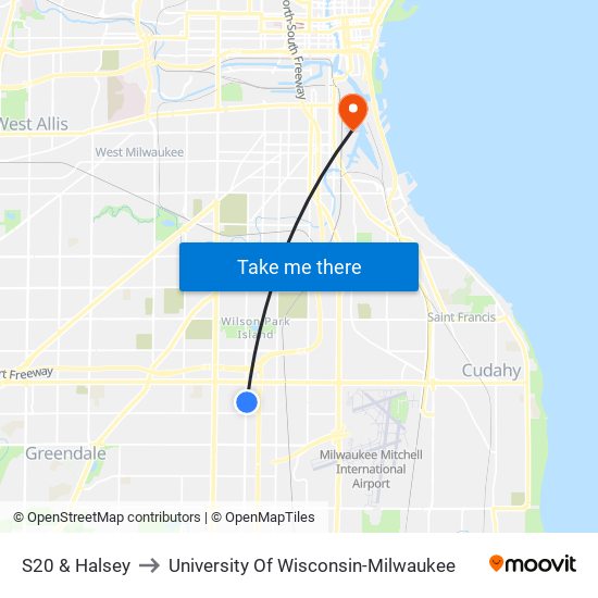 S20 & Halsey to University Of Wisconsin-Milwaukee map