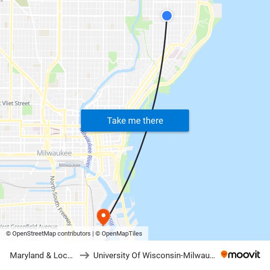 Maryland & Locust to University Of Wisconsin-Milwaukee map