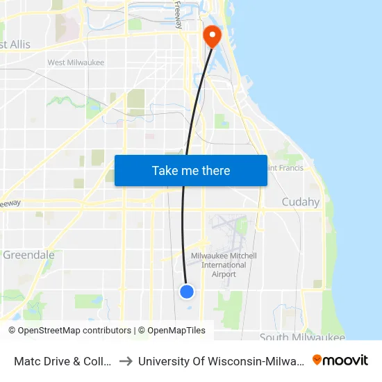 Matc Drive & College to University Of Wisconsin-Milwaukee map