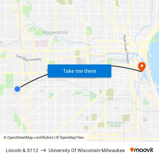 Lincoln & S112 to University Of Wisconsin-Milwaukee map