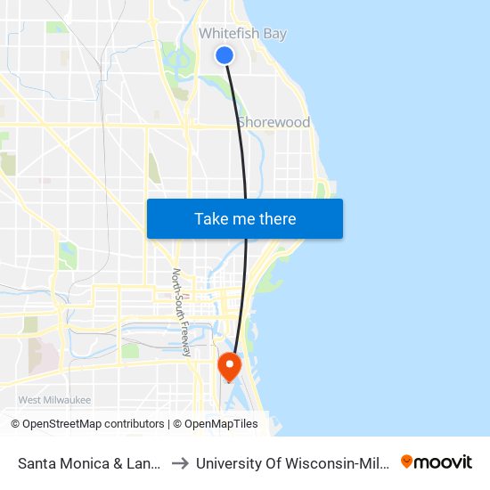 Santa Monica & Lancaster to University Of Wisconsin-Milwaukee map