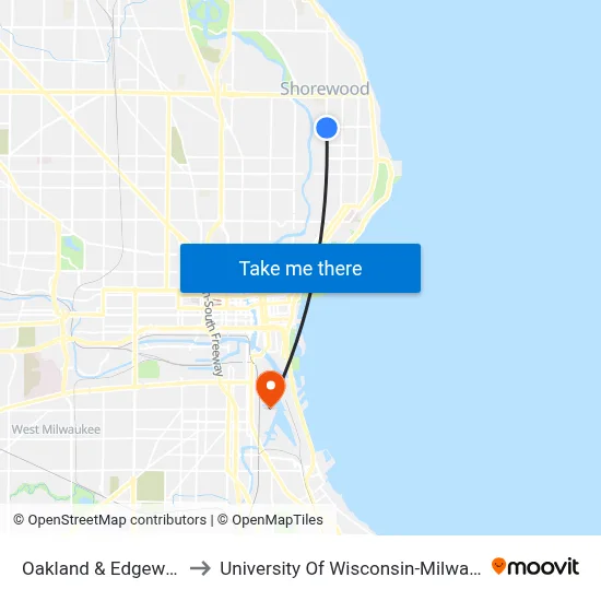 Oakland & Edgewood to University Of Wisconsin-Milwaukee map