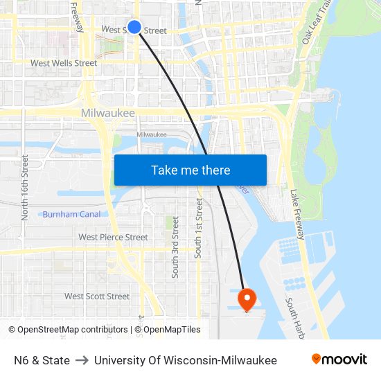 N6 & State to University Of Wisconsin-Milwaukee map