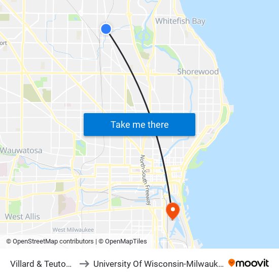 Villard & Teutonia to University Of Wisconsin-Milwaukee map