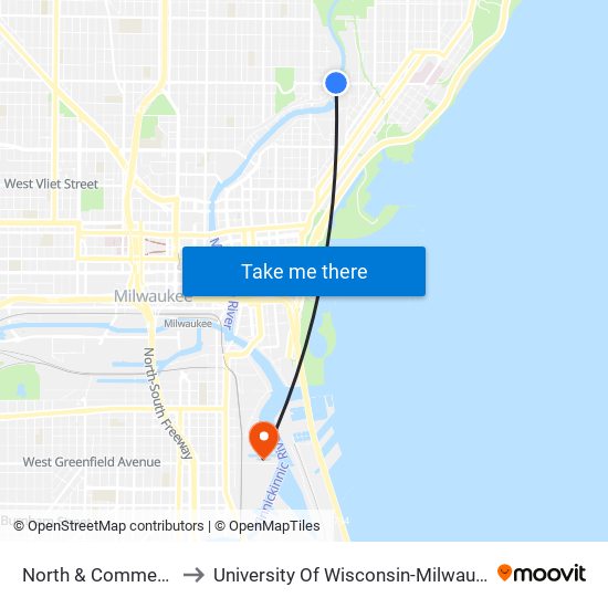 North & Commerce to University Of Wisconsin-Milwaukee map