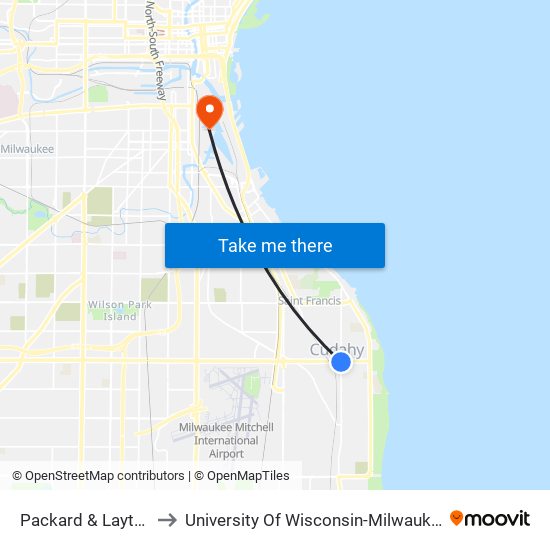 Packard & Layton to University Of Wisconsin-Milwaukee map