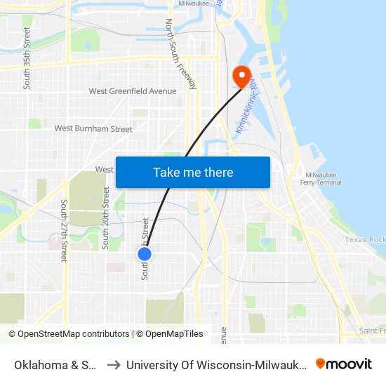 Oklahoma & S13 to University Of Wisconsin-Milwaukee map