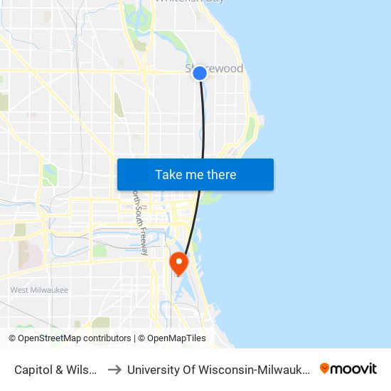 Capitol & Wilson to University Of Wisconsin-Milwaukee map