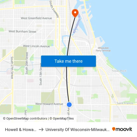 Howell & Howard to University Of Wisconsin-Milwaukee map