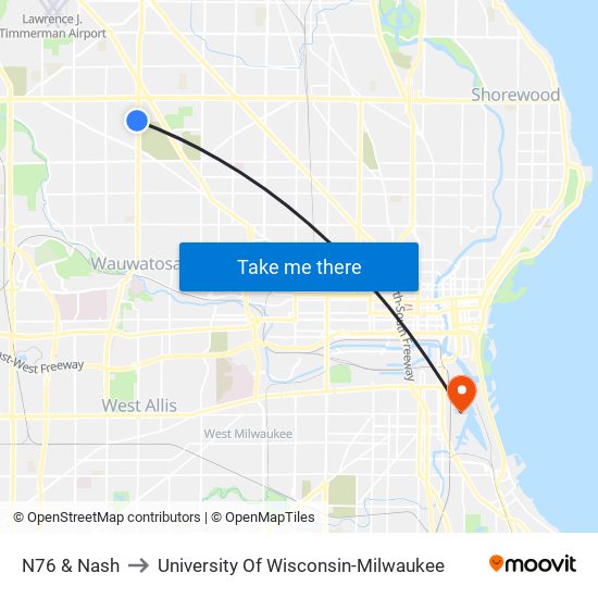 N76 & Nash to University Of Wisconsin-Milwaukee map