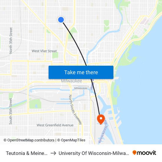 Teutonia & Meinecke to University Of Wisconsin-Milwaukee map