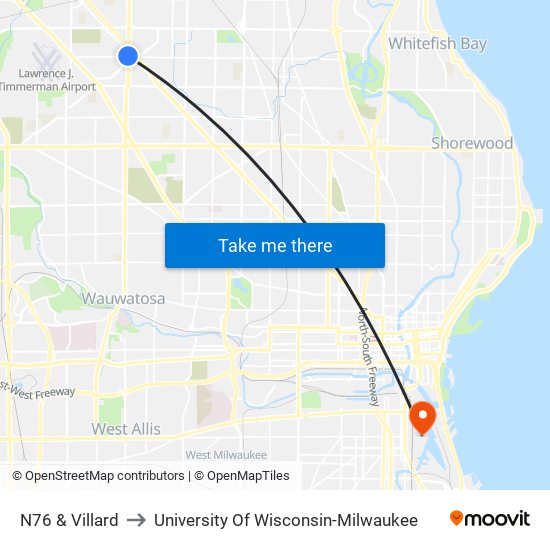 N76 & Villard to University Of Wisconsin-Milwaukee map